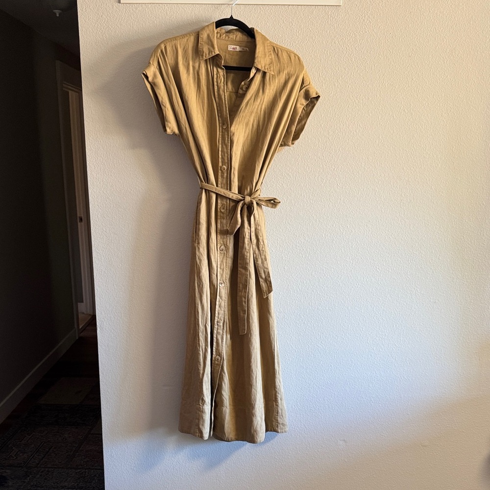 Faherty Tan Midi Button-Down Dress XS